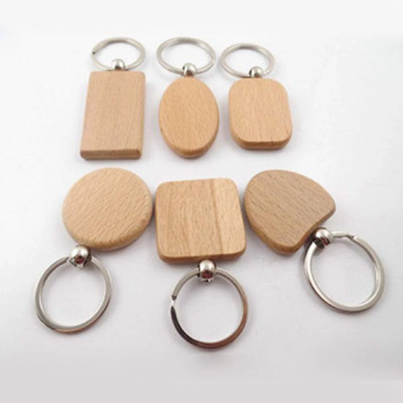 25pcs Blank Round Rectangle Wooden Chain Key Tags for Car Key Rings Hanging DIY Pendants  Wood Heart Keychain Jewelry Making