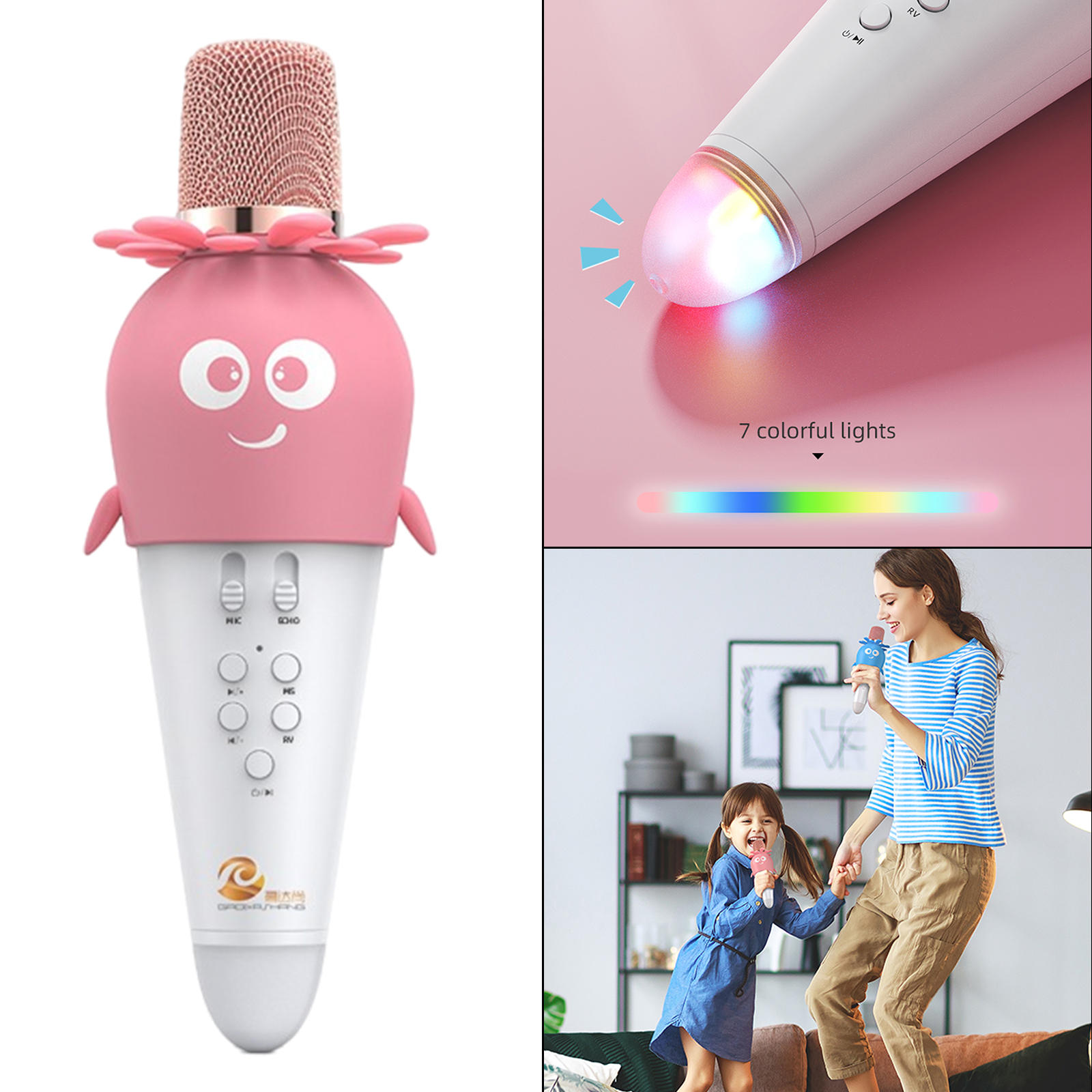 Karaoke Wireless Microphone Bluetooth Mic with LED Lights Handheld Wireless Karaoke Microphone for Kids Children All Age Outdoor