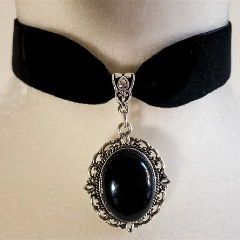 Black Velvet Cross Choker Gothic Medieval Pagan 9 mm Necklace Wicca 