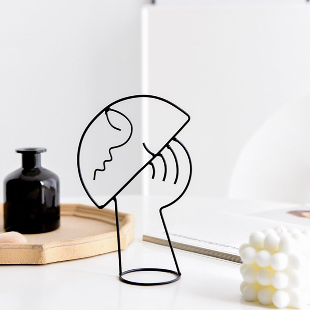 Metal Face Outline Sculpture Decoration Figurine Hat Holder Display Stand