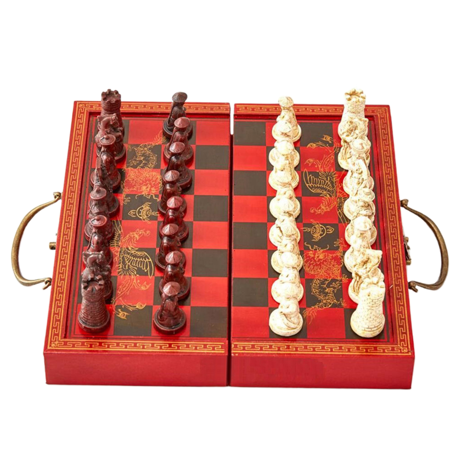 Handcrafted Wooden Chess Set Folding Wood Board Present Vintage Portable