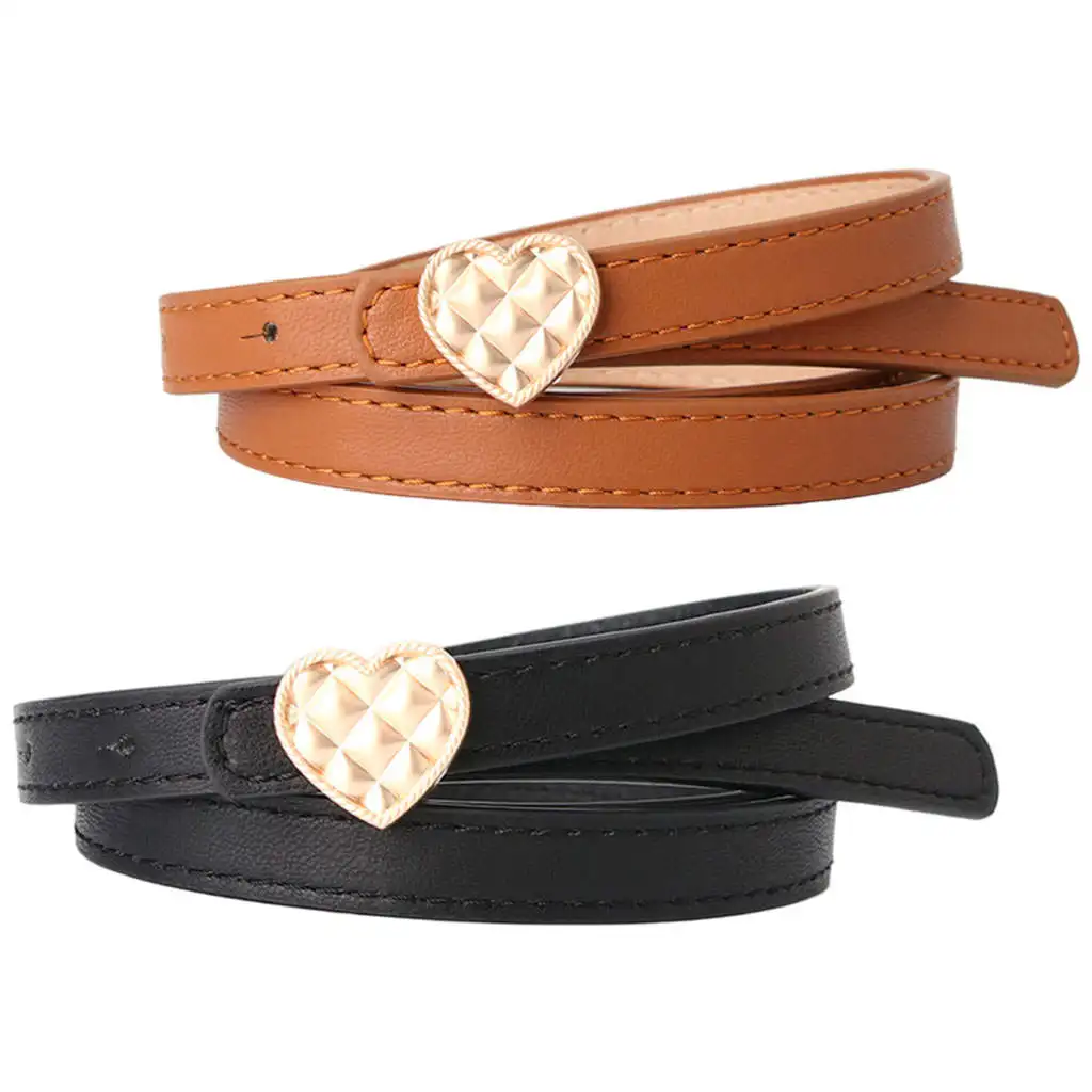 Elastic Women Waist Belt with Heart Buckle PU Leather Fashion Waistband for Casual Jeans Dresses Students Ladies Teen