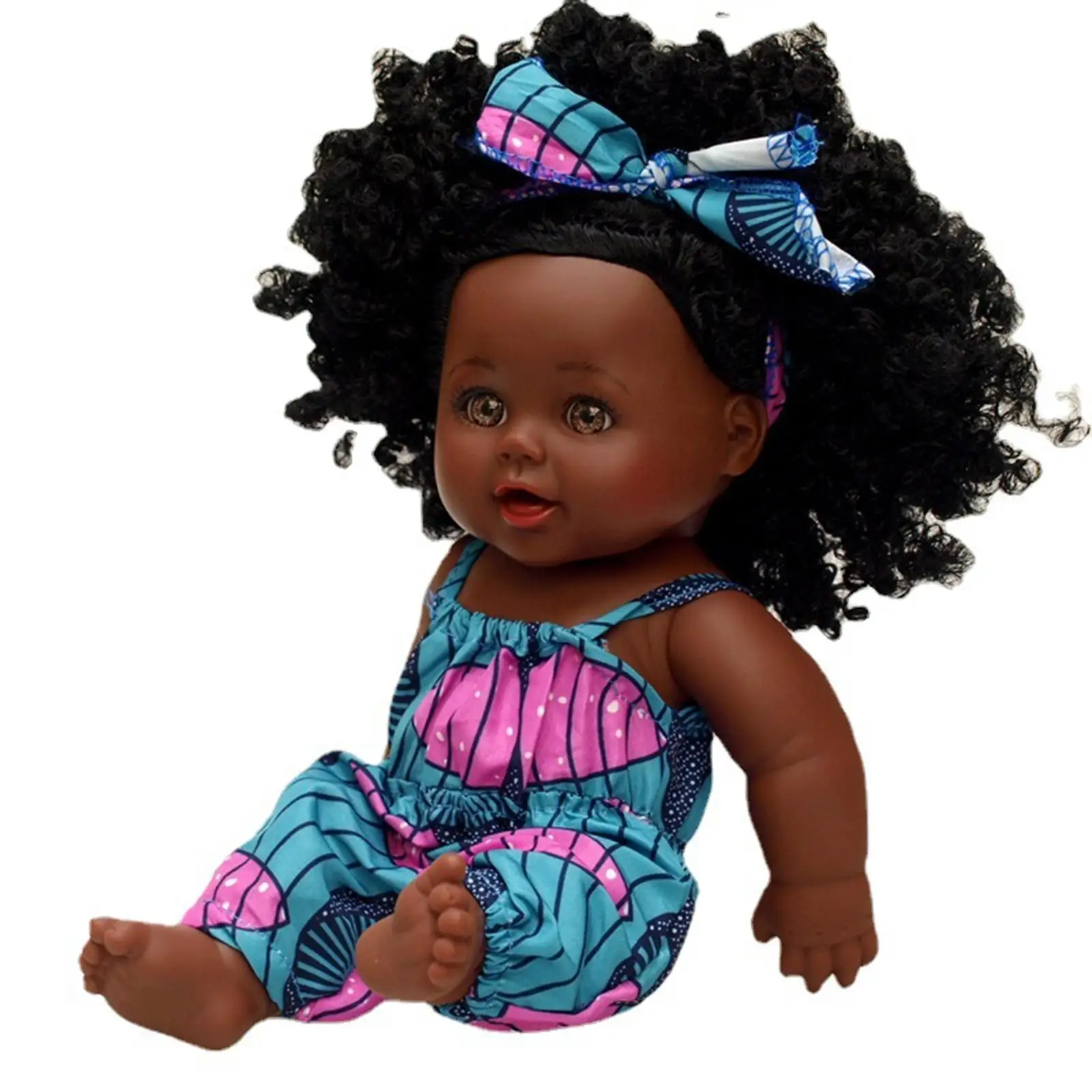 Cute Baby Doll 30cm Black Skin DIY with Clothes Curly Hair Realistic African Baby Doll Black Girl Doll for Toddler Infants Kids