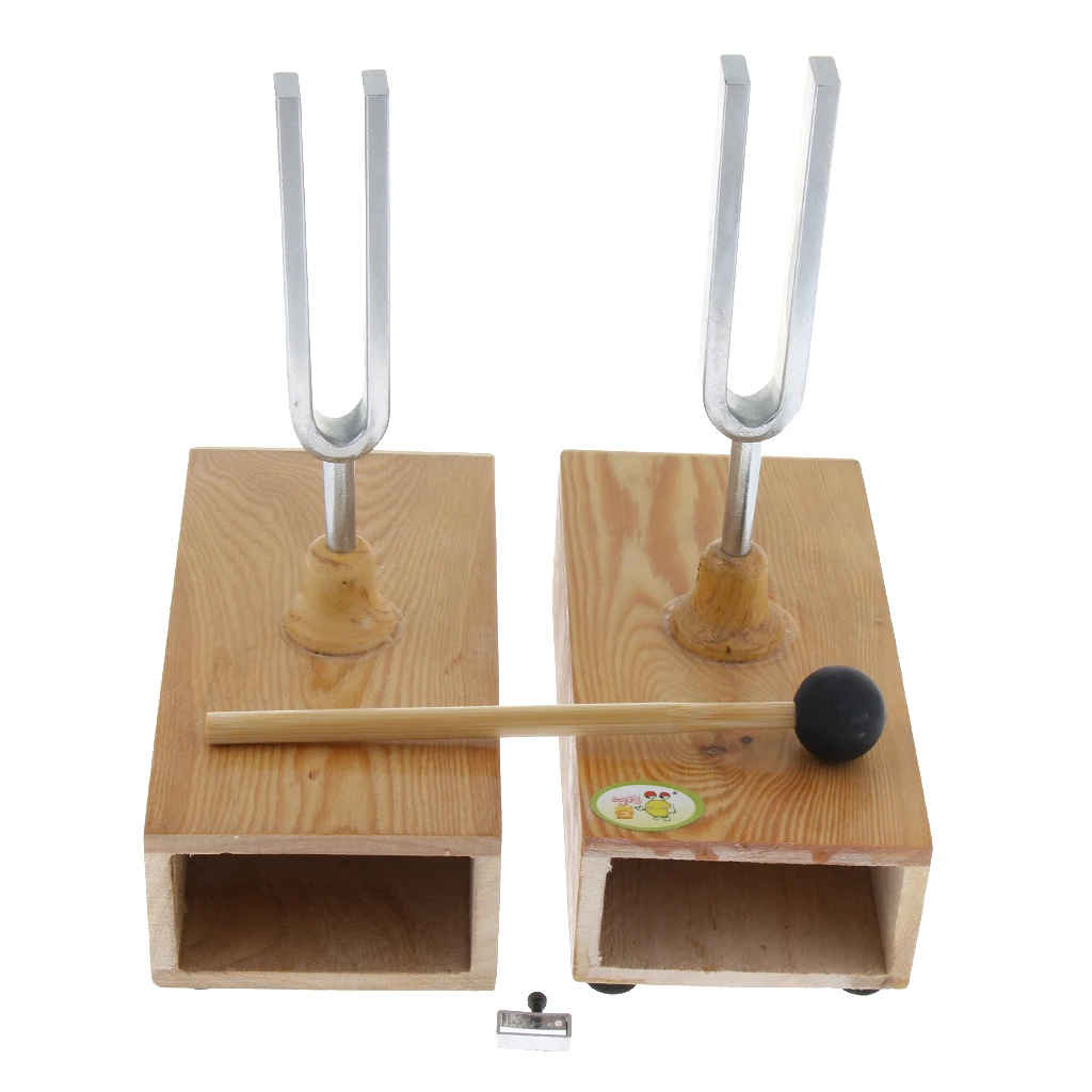 2pcs 440HZ Wooden Resonant Box with Tuning Fork Acousitc Science Tools
