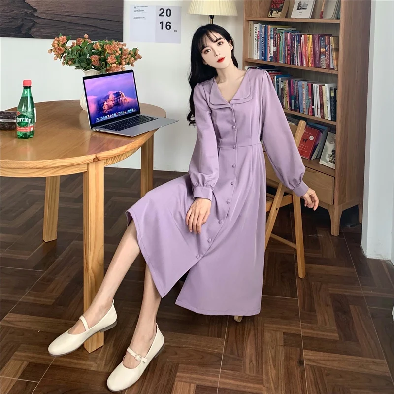 Long Sleeve Dress Women Double-layer Collar Tender Vestidos Female French Vintage Sweet Chic Mid-calf A-line Lovely Ulzzang Ins floral dress