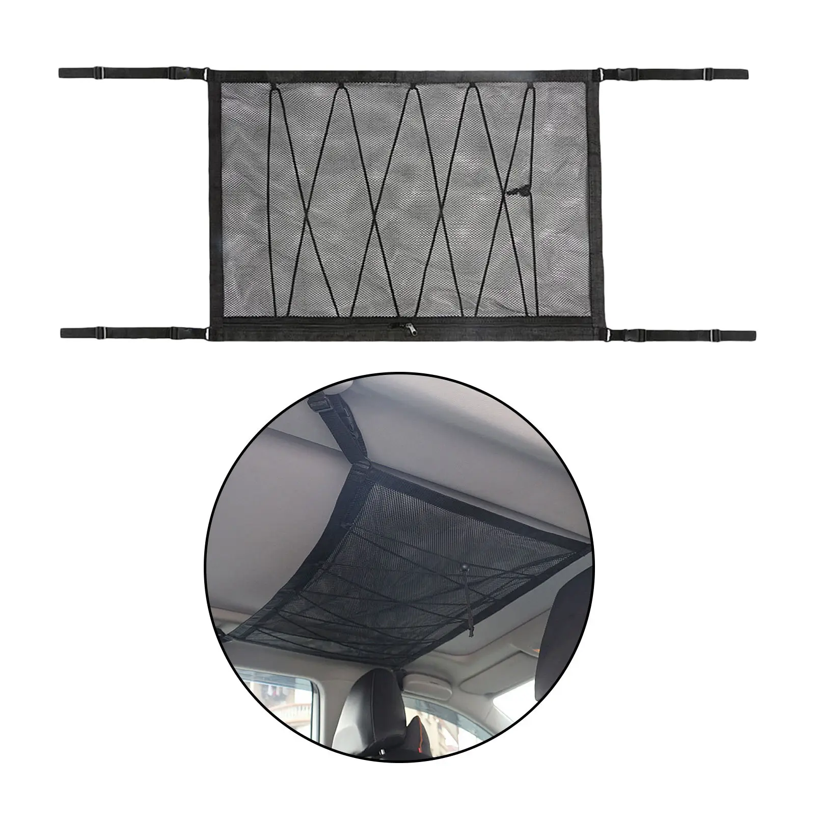 Car Ceiling Storage Mesh with Zipper Universal Trunk Cargo Organizer Storage Bag ,Car Roof Interior Cargo Net Bag