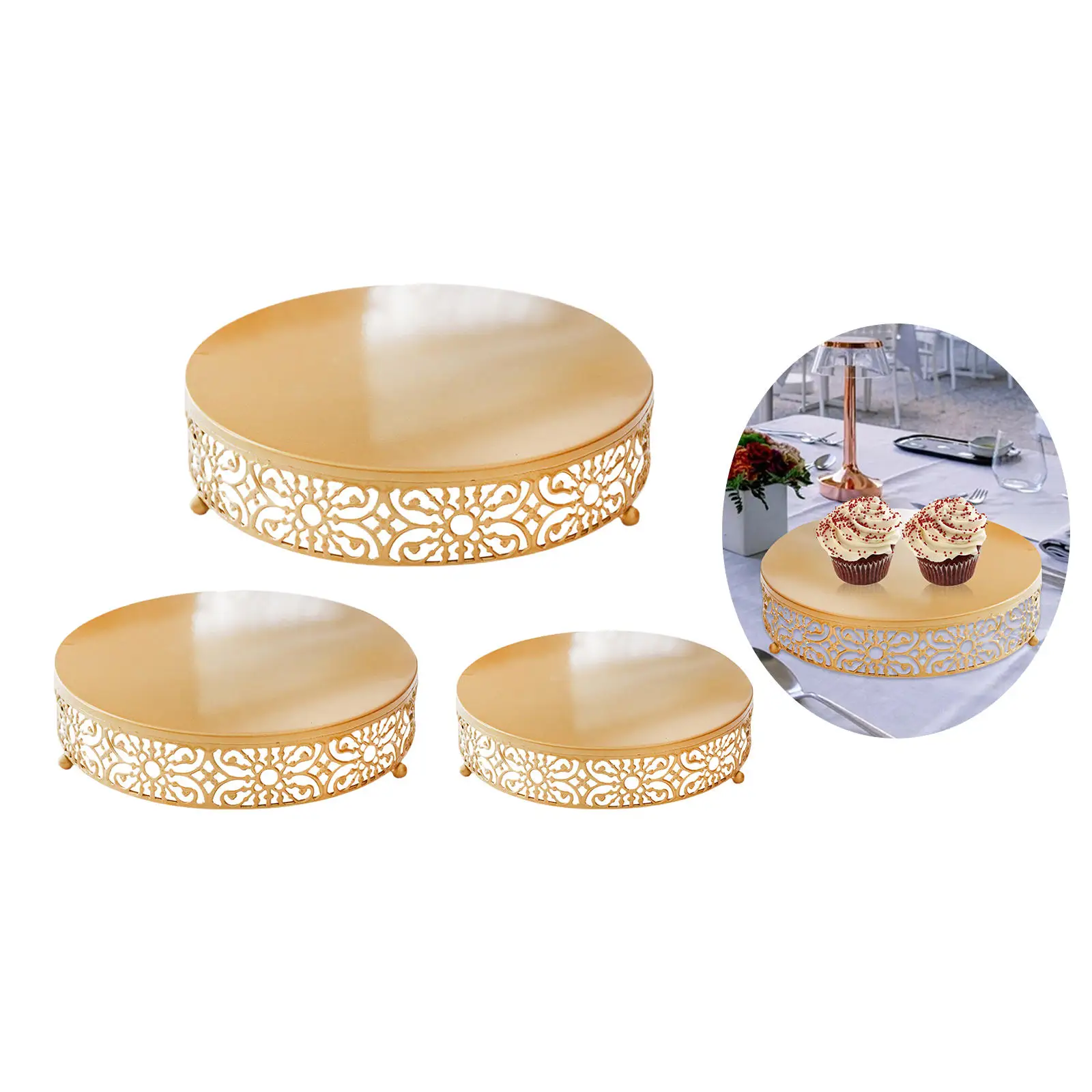 3/Set Luxury Round Cake Stands Dessert Display Plate Pastry Tart Pie Candy Cheese for Decor Event Centrepiece Birthday Home