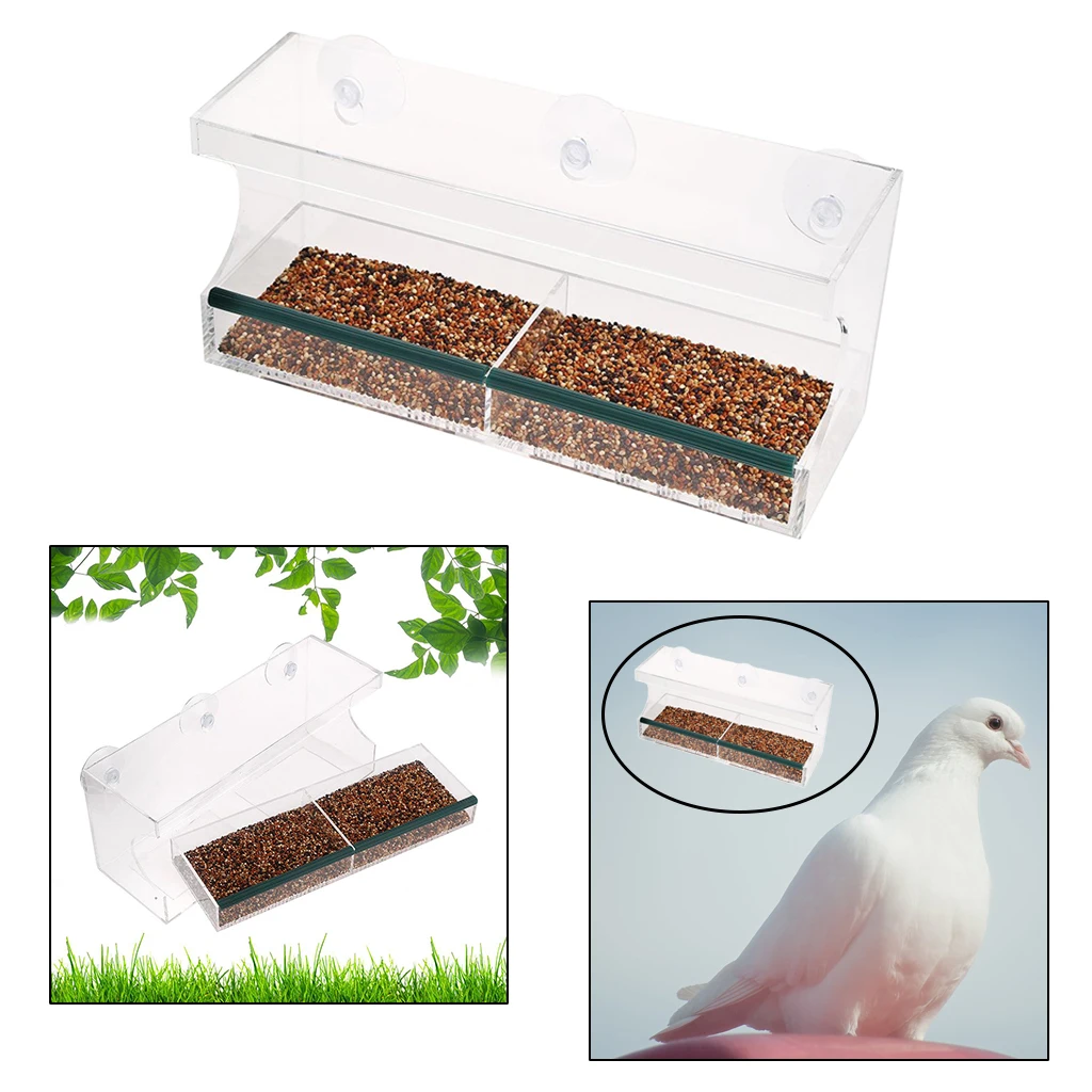 Window Bird Feeder Acrylic Wild Hanging Suction Perspex Clear Viewing Seed