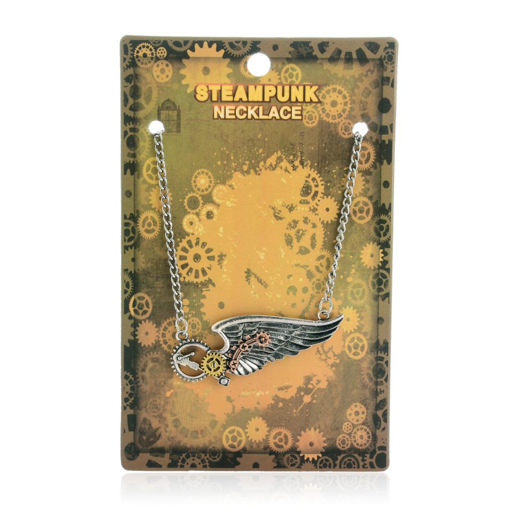 Punk Rock Steampunk Necklace Wing Clock Parts Gear Pendant Women Jewelry