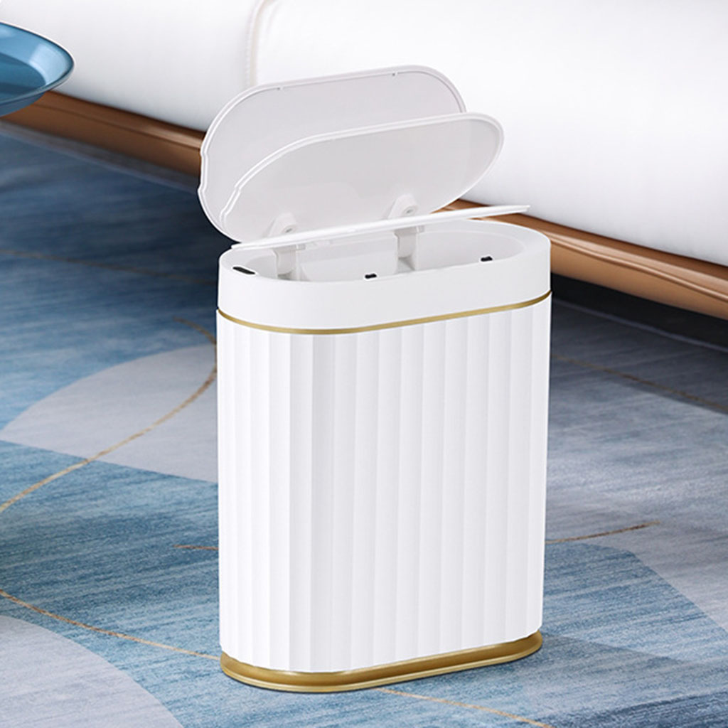 7L Large Trash Can Automatic Wastebasket for Kitchen Office Bathroom, IPX5 Waterproof, White