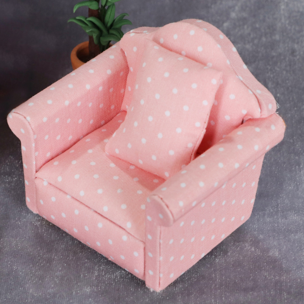 Wooden Mini Pink Sofa & Cushion Furniture for 1:12 Doll House Decorative