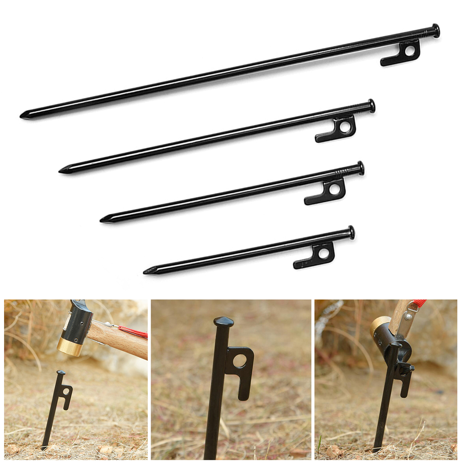 4 Pieces Multiuse Heavy Duty Tent Stakes Metal Anchor Tarp Pegs Canopy Nails Trip