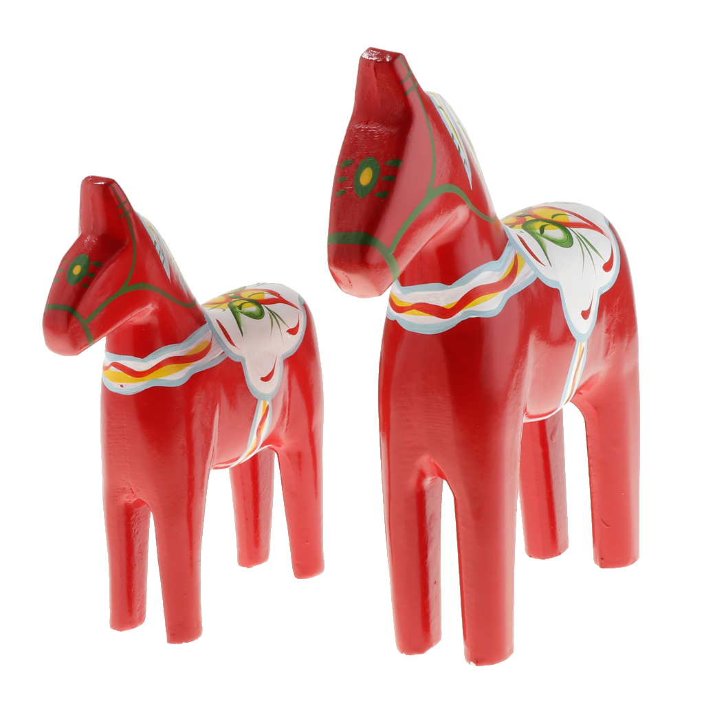 2 Pieces Dala Horse - Swedish Dala Horse Statue - Vintage Unfinished Wooden Horse Figurine Statue 2 Colors Available