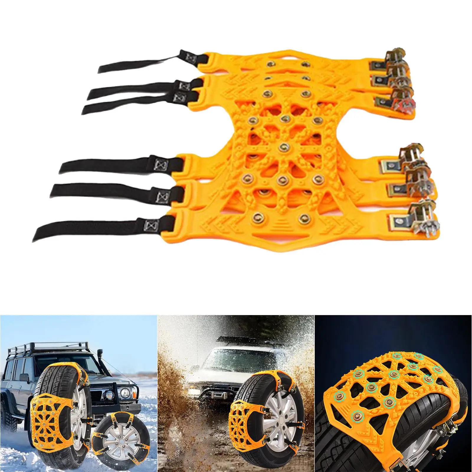 Set of 3Pcs Universal Tire Chains, Applicable Tire Width 165-265mm Accessories Thickened Beef Tire Chain Belt for Snowy Roads