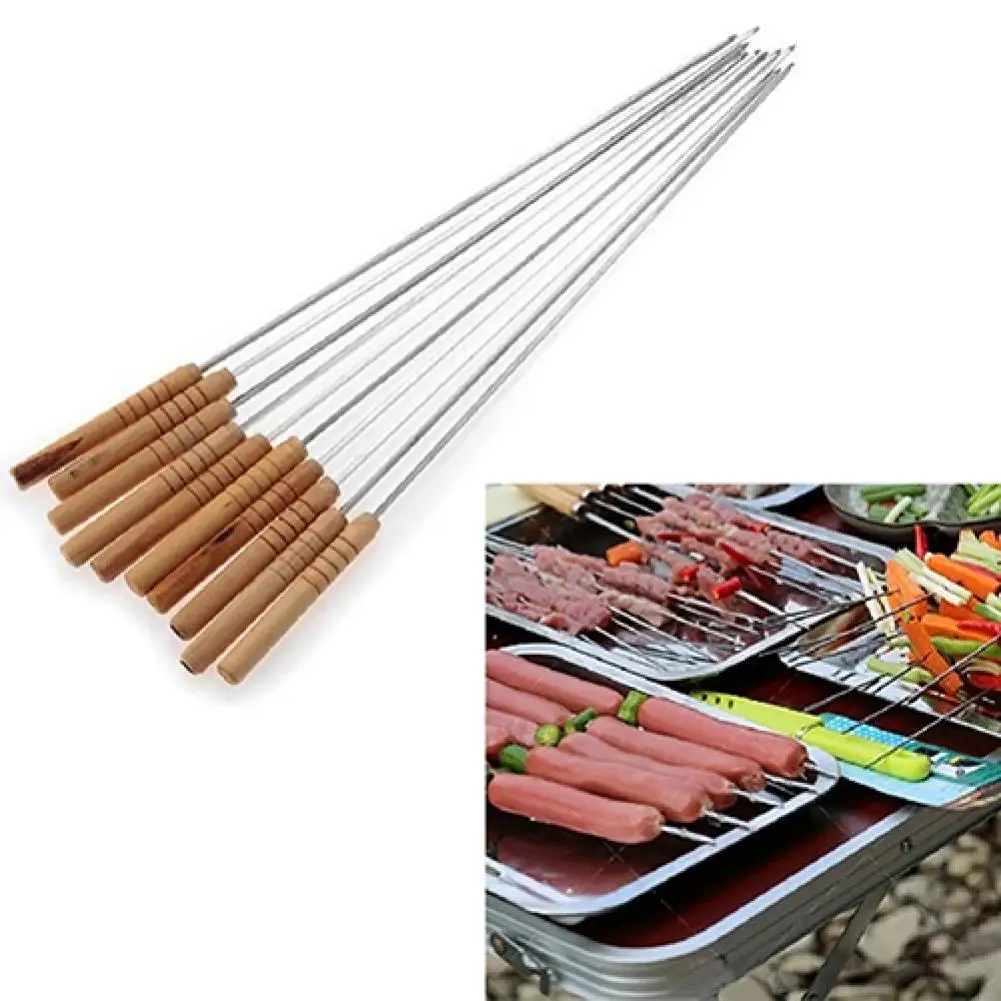 CW_ BL_ 10/12Pcs Outdoor Picnic BBQ Barbecue Skewers Roast Stainless Steel Needl 