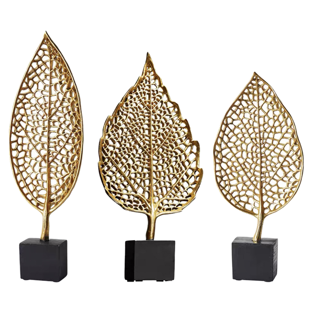 Golden Leaf Art Desktop Sculpture Statue Leaves Figurines Office Home Living Room Bedroom Decorative