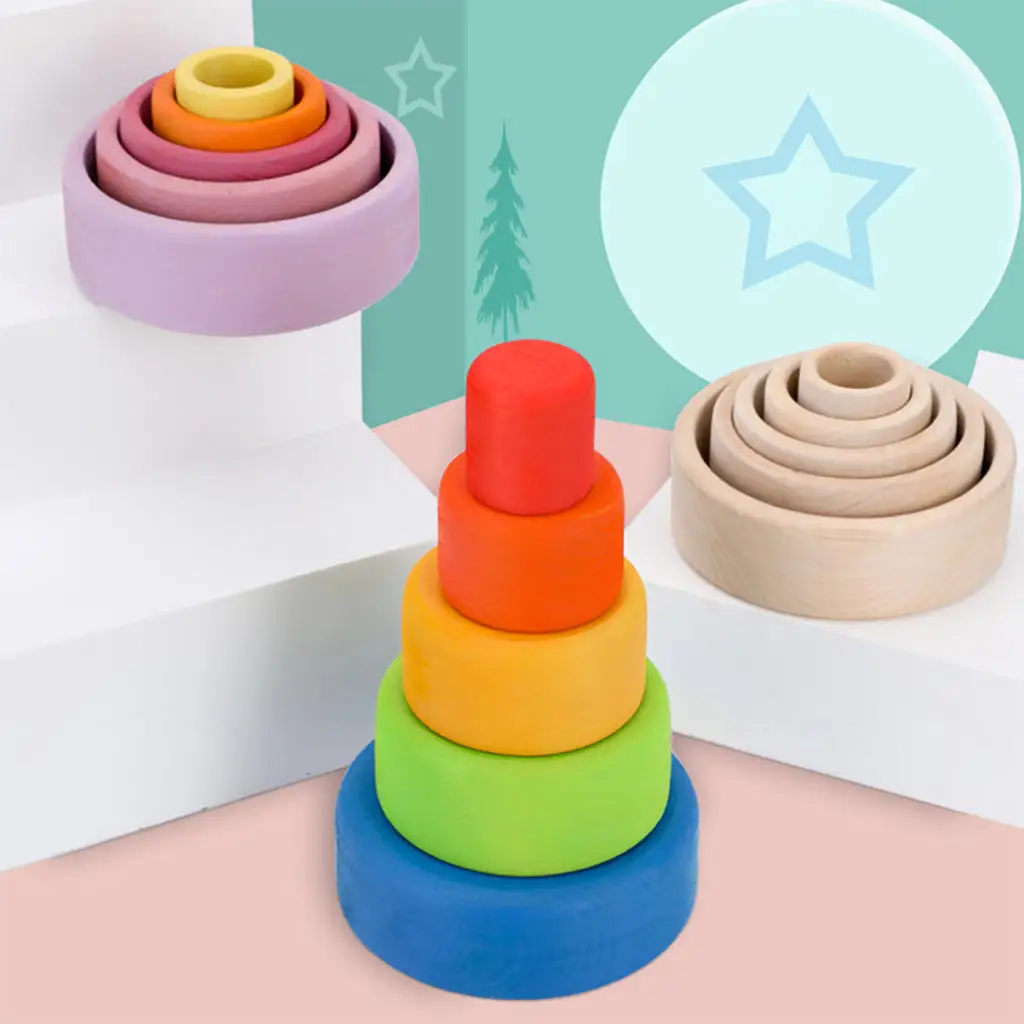 Rainbow Stacked Cup Building Blocks Sturdy Colorful Educational Toys for Early Education Developing Problem Solving Ability