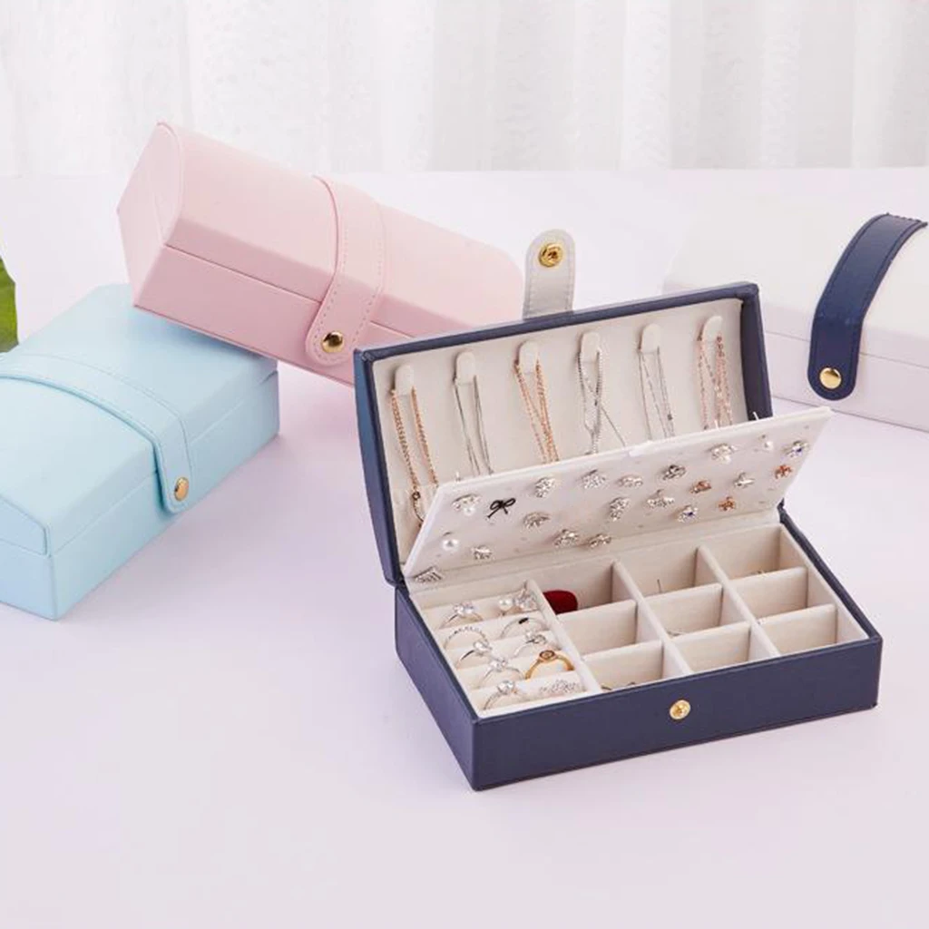 Travel Compact Jewelry Box for Necklace Bracelet PU Leather 