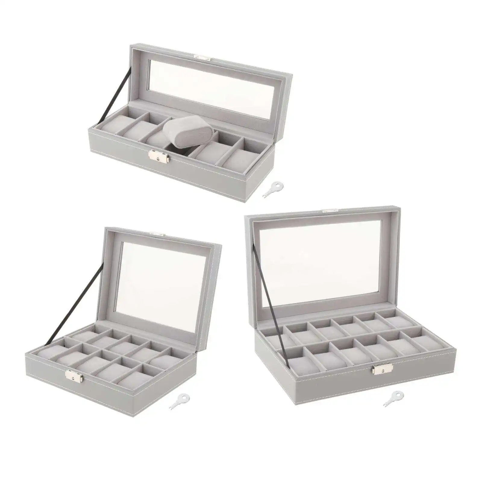 6/10/12 Watch Box PU Leather Gray Watch Case Boxes Storage Holder Organizer Jewelry Boxes Display Best Gift