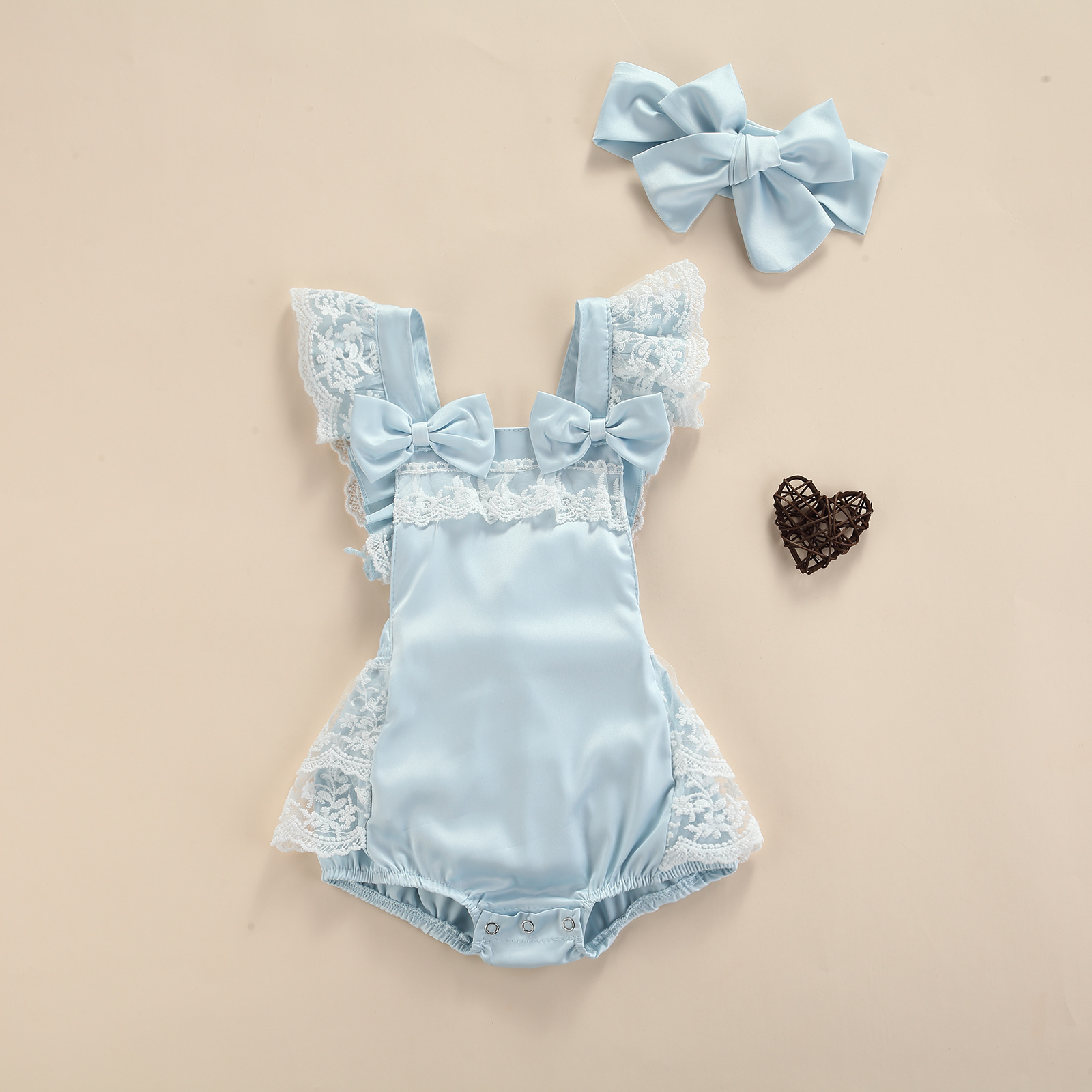 Baby Girls Summer Romper, Lace Trimming Square Neck Sleeveless Jumpsuit ...