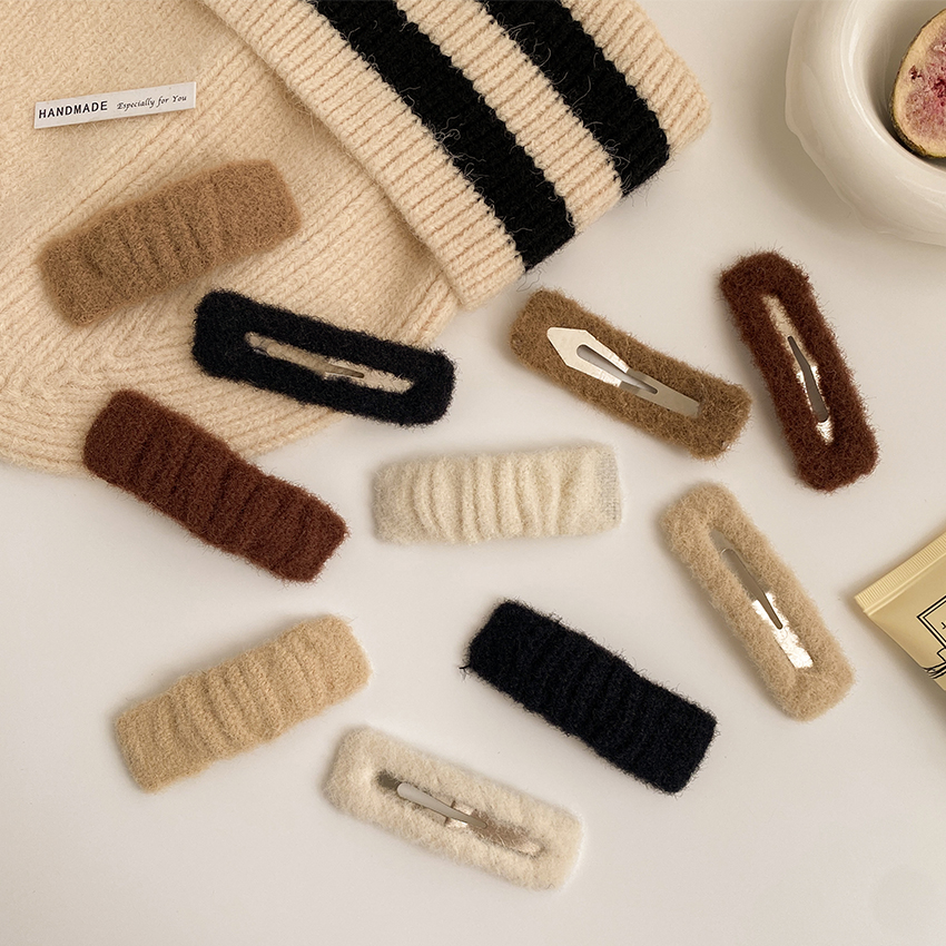 2 stücke Mode Warme Woolen Haarnadel Solide Rechteck Haar Clip Koreanischen Stil Einfache Haar Snap Seite Haar Halter Bobby pin Für Frauen – Detail 2