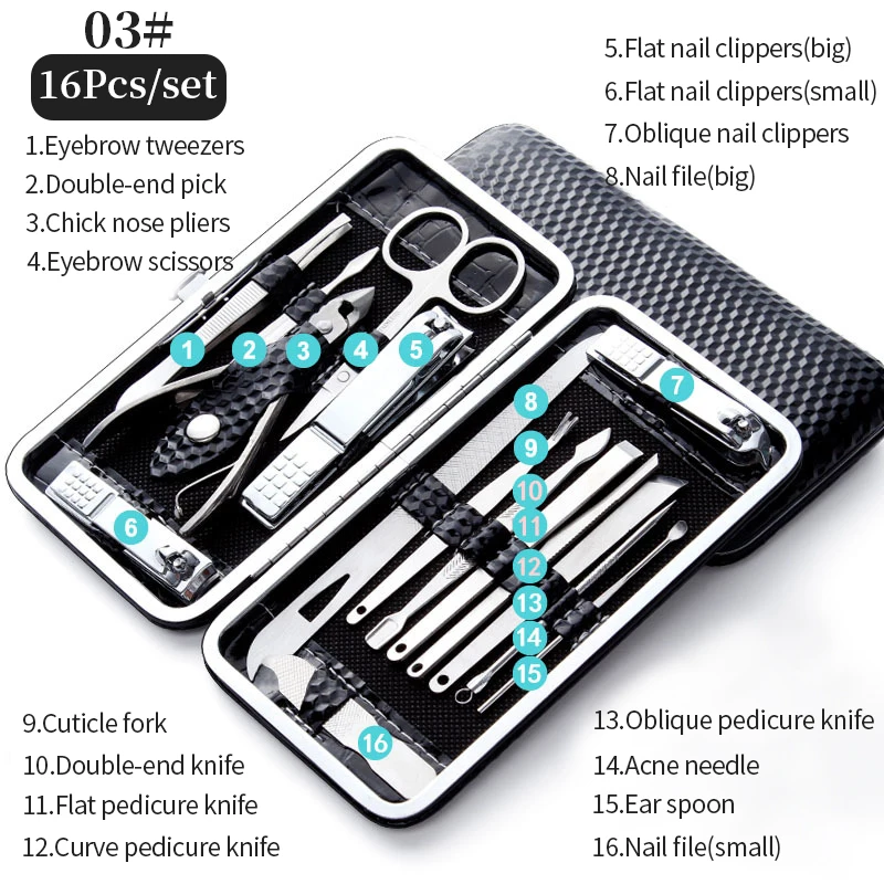 H04228f7534724e88867f0b60d892a77cB 9/11/16/19 Pcs Manicure Cutters Nail Clipper Set Stainless Steel Ear Spoon Nail Clippers Pedicure Nail Art Tool Manicure
