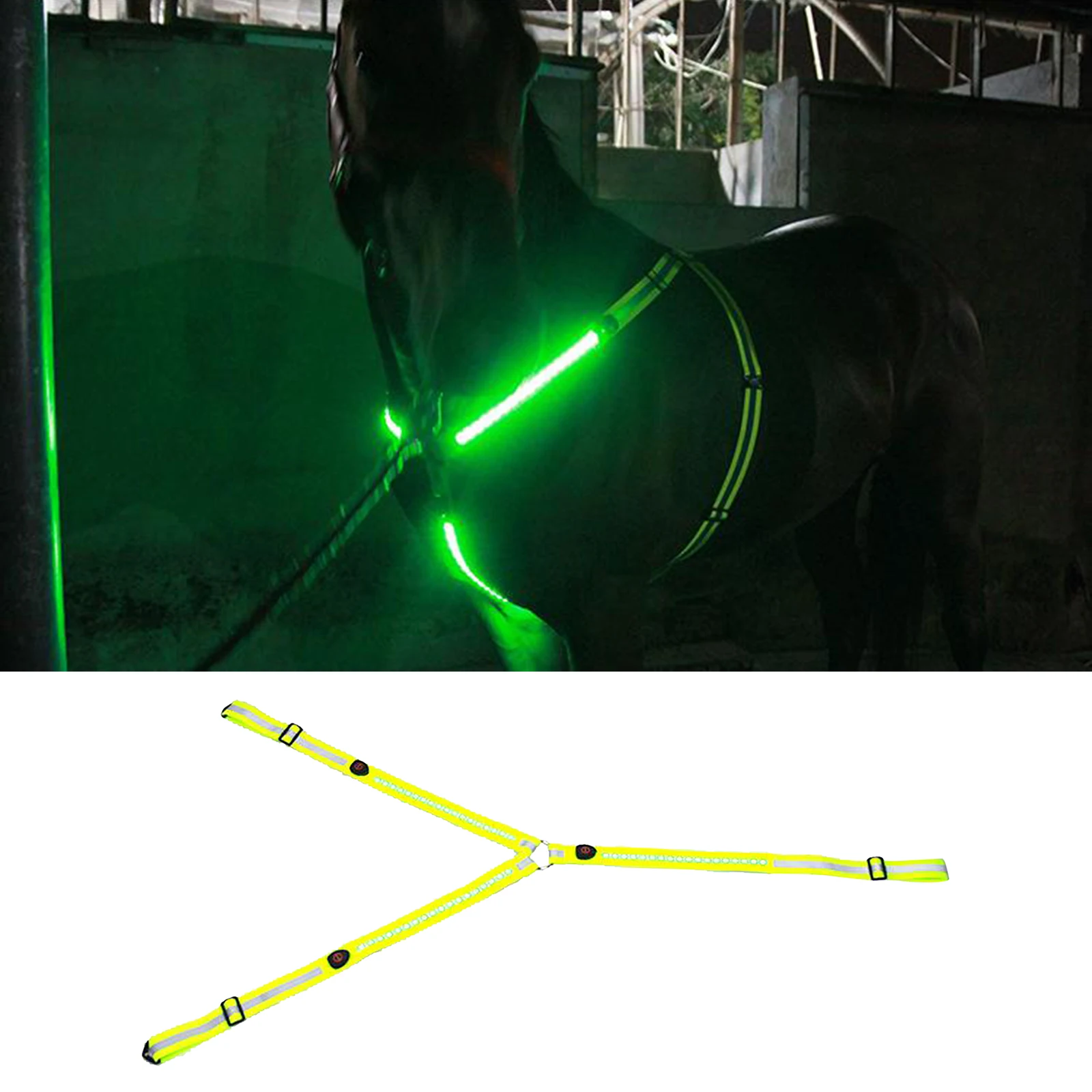 USB LED Horse Breast Plate Collar Adjustable Safety Bridle Strap Band Halter