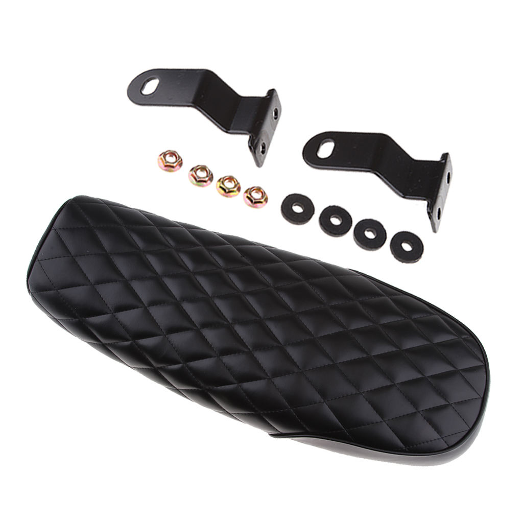 Black Motorbike Frame Seat Rhombus Style, Vintage Saddle Cafe Racer Cushion Seat for Universal - New Stylish Rhombus