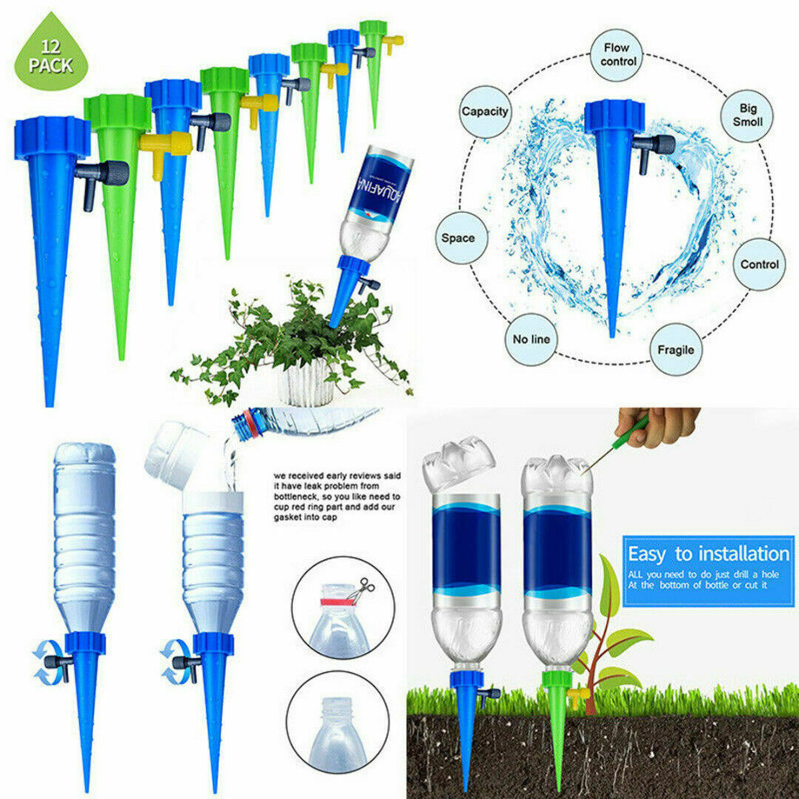12pcs Drip Irrigation System Automatic Watering Spike for Plants Garden Watering System Indoor Outdoor Potted Plants