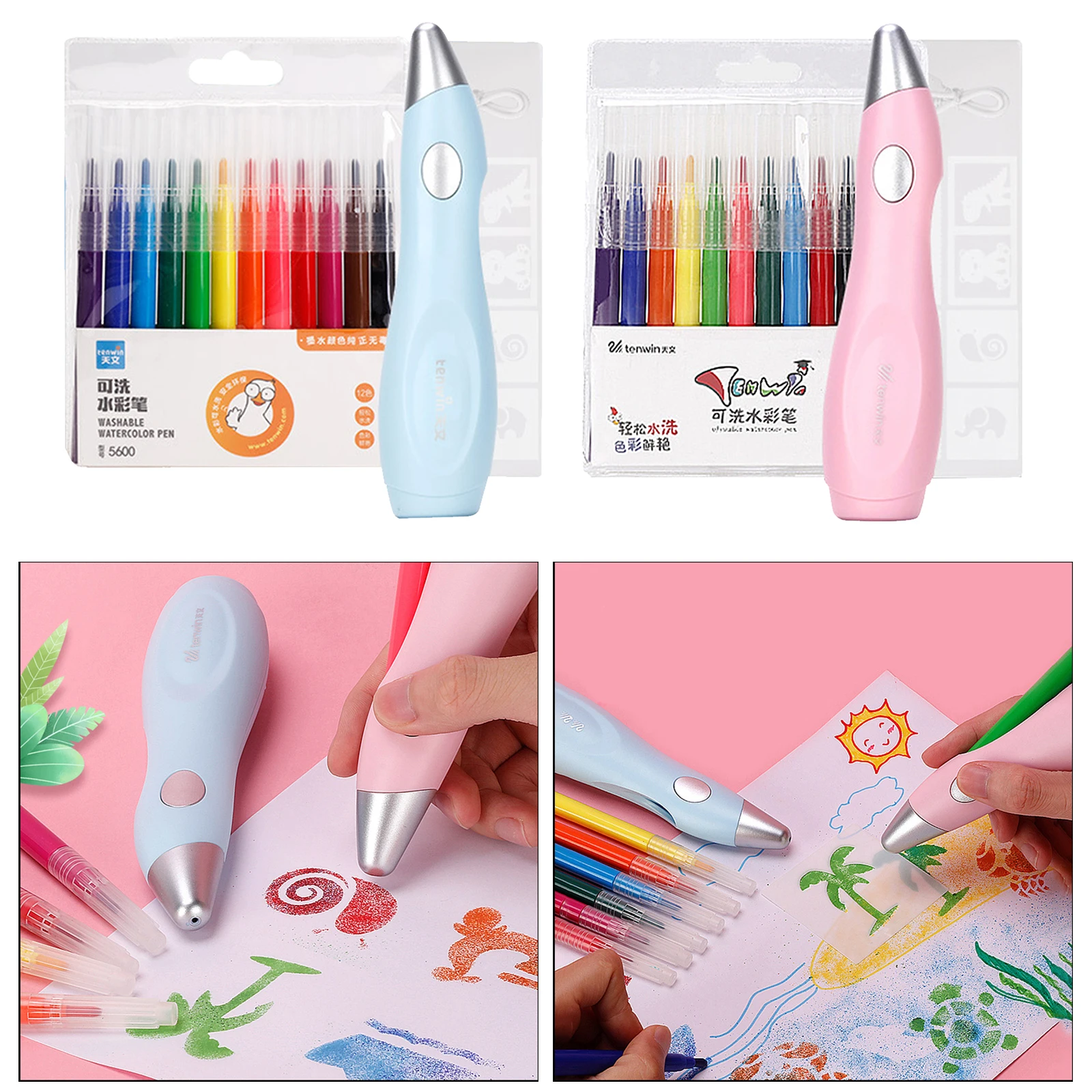 Spray Art Electric Airbrush Marker Set Washable Watercolor Paint Pens Sprayer Pen Kids Birthday Gift