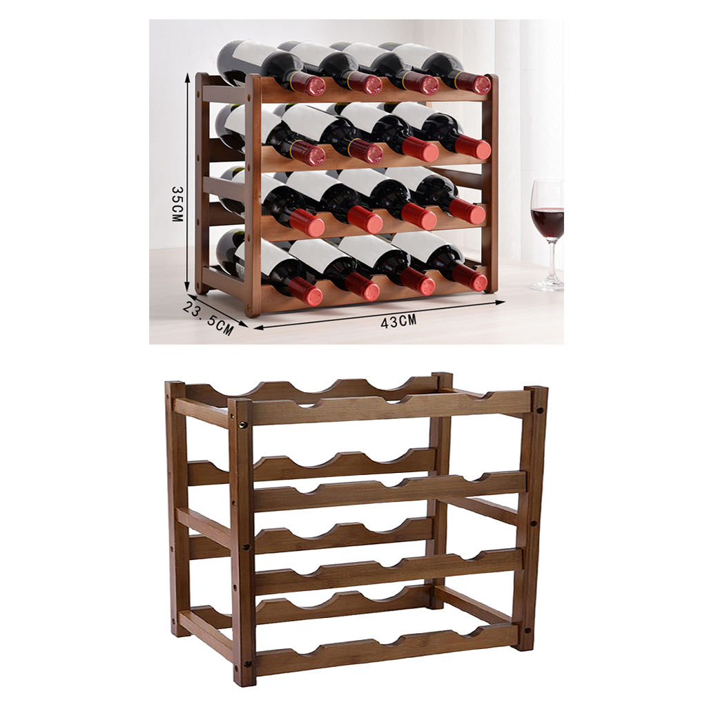 Rustic Stackable Bottle Wine Rack Freestanding Wine Organizer Holder Stand Countertop Liquor Storage Shelf