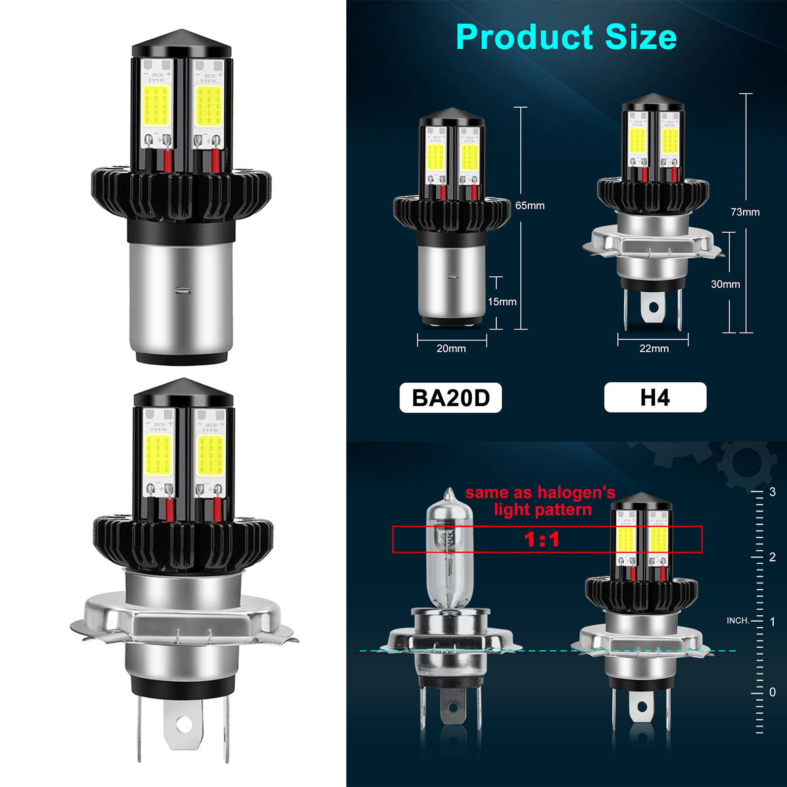 H4/ BA20D Motorbike Motorcycle Headlight Bulbs LED Conversion Kit 1200LM Easy install
