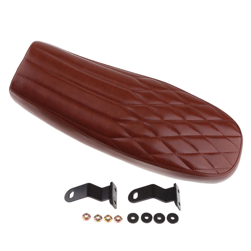 dolity Motorcycle Vintage Cafe Racer Saddle Seat Stylish Rhombus and Line, Waterproof Artificial Leather