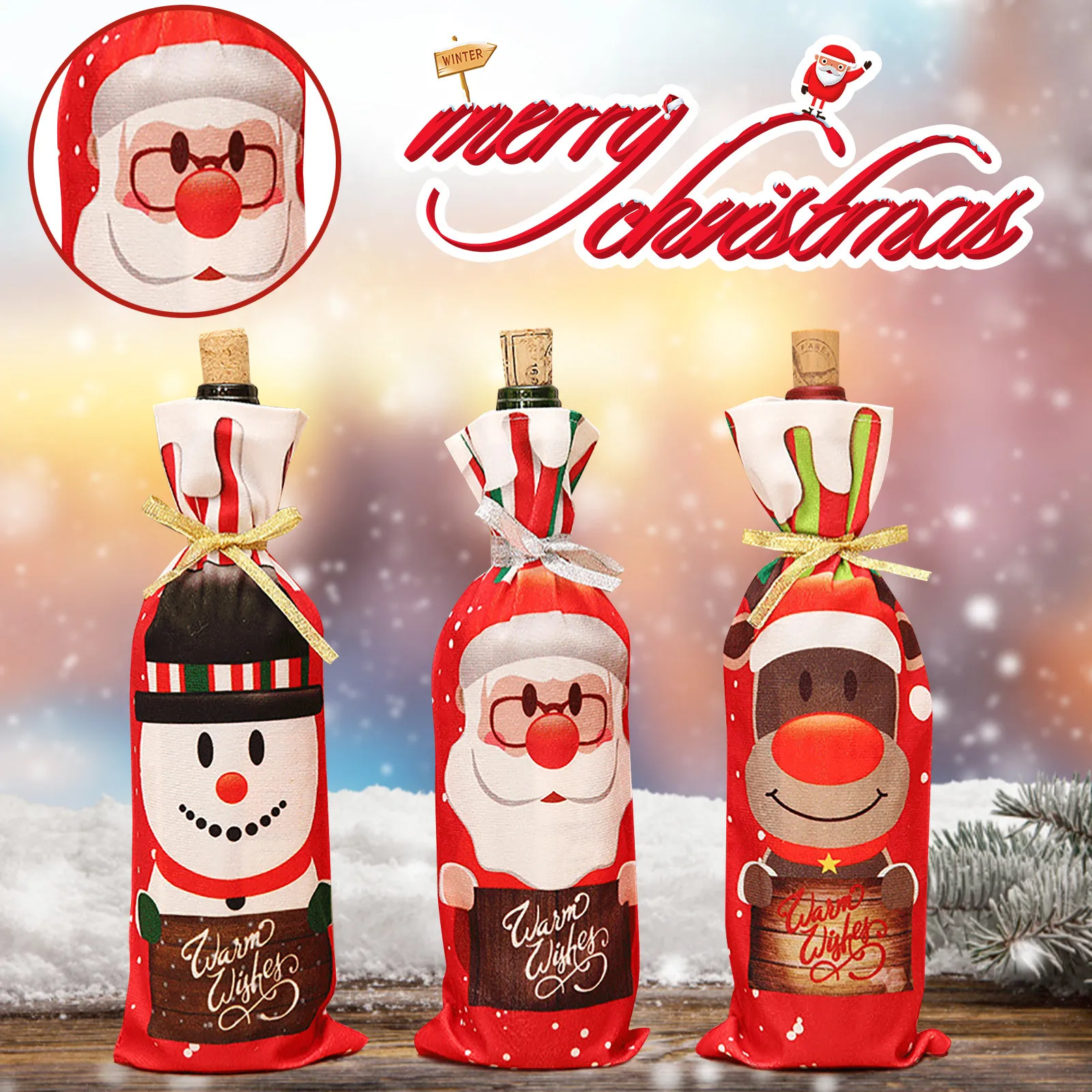 Santa Claus Wine Bottle Cover Gift Bag Christmas Dinner Party Xmas Table Decor S 