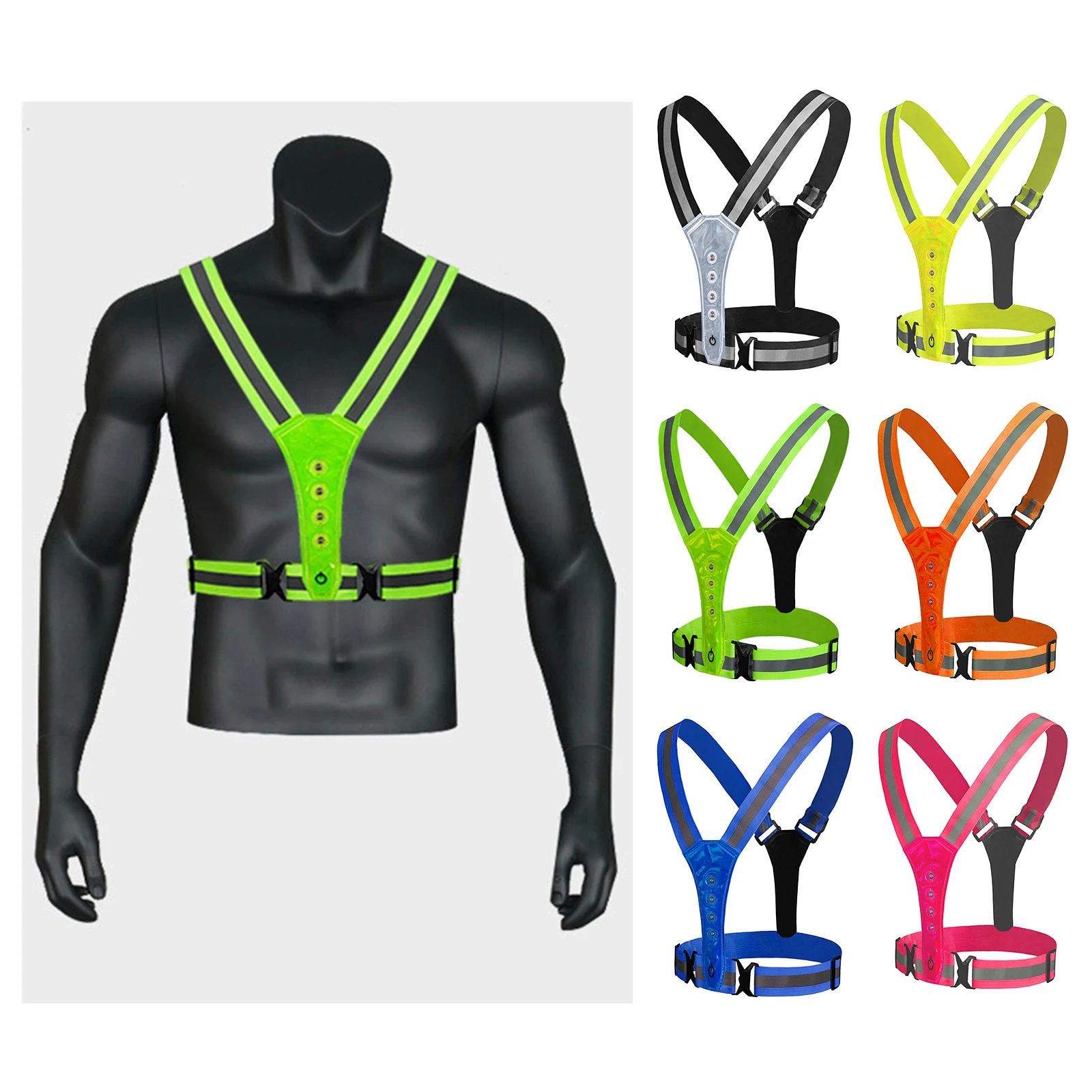 LED Reflective Vest Glowing High Visibility Safety Gear for Night Running Outdoor Dog Walking Hiking