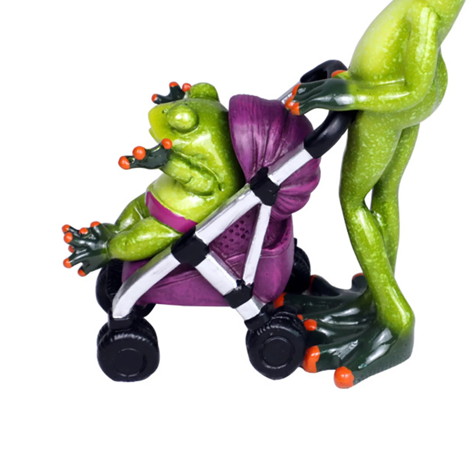 Family Mommy Stroller Frog Miniature Figurine Desktop Patio Ornaments Crafts