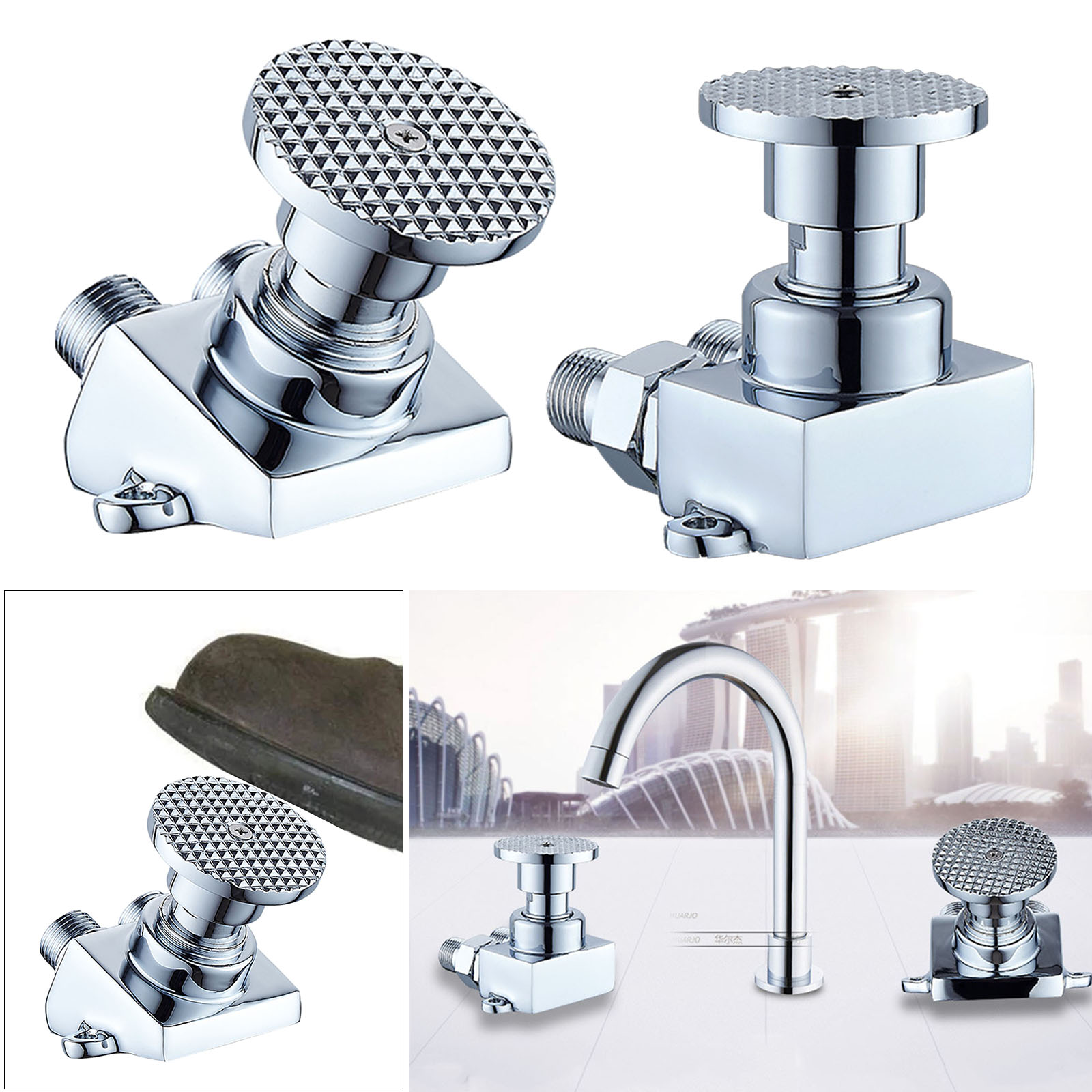 Switch Control By Floor Foot Pedal Valve Brass Bathroom Basin Faucet Single Cold Tap Hospital Hotel Pedal Water Faucets