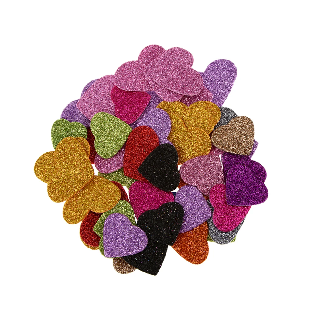 45x Glitter Foam Heart Sticker Kids Embellishment For Card Making Scrapbook