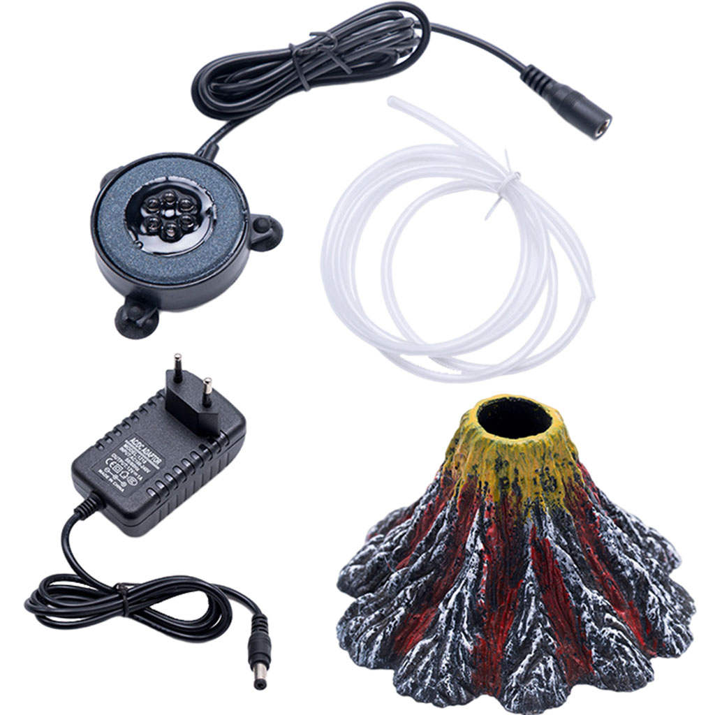 Air Stone Underwater Decoration with LED Light Ornament Decor Lamp Aquarium Volcano Air Bubbler Stone for Fish Tank