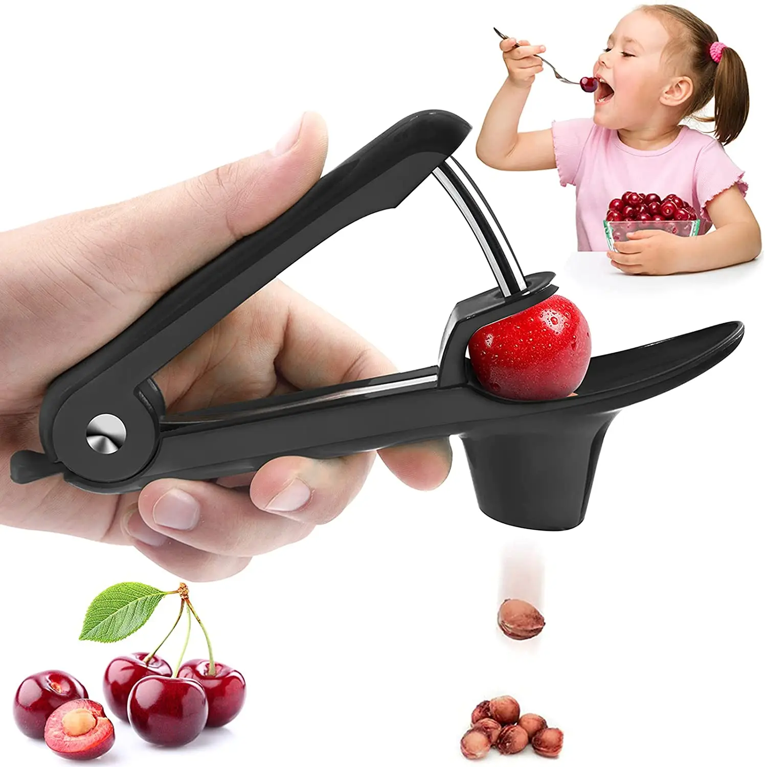 Cocktail,Jam for Cherry Pie Muffin Cherry Pitter,Cherry Pitter Tool,Cherry Core Remover Tool,Portable Cherry Pitter Tool Kitchen with Space-Saving Lock Design green 