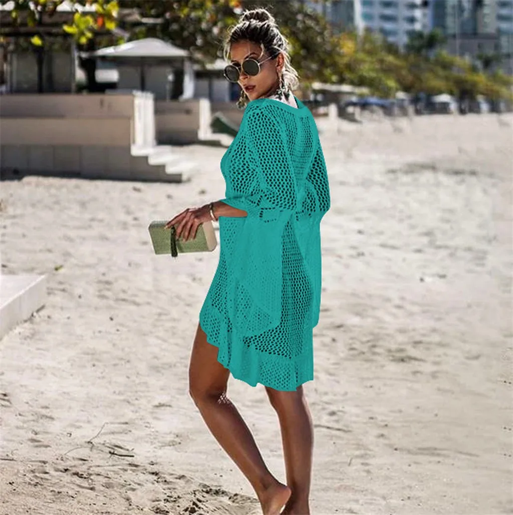 New Sexy Bikini Cover Up Women Swimsuit Cover-up Beach Bathing Suit Beach Wear Knitting Swimwear Mesh Beach Dress Tunic Robe swim suit cover