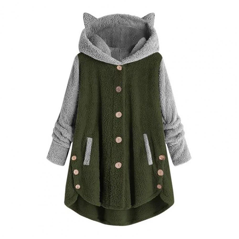 Orelhas de urso feminino Poncho com capuz,