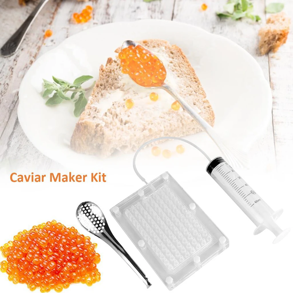 96-Hole Molecular Gastronomy Caviar Maker Gourmet Strainer with Tube & Spoon