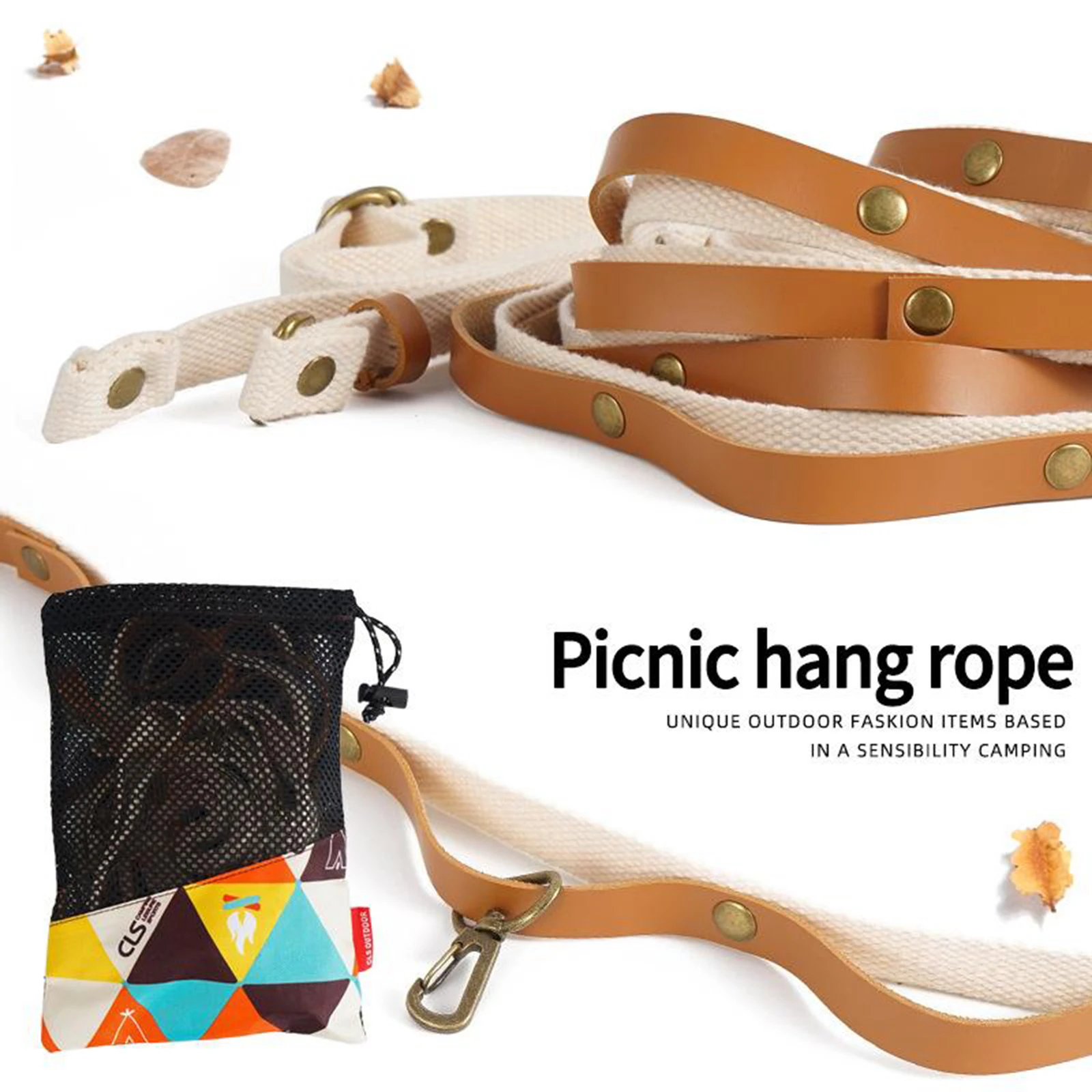 Leather Tent  Lanyard Cord 5M Clothesline er Strap Travel Picnic