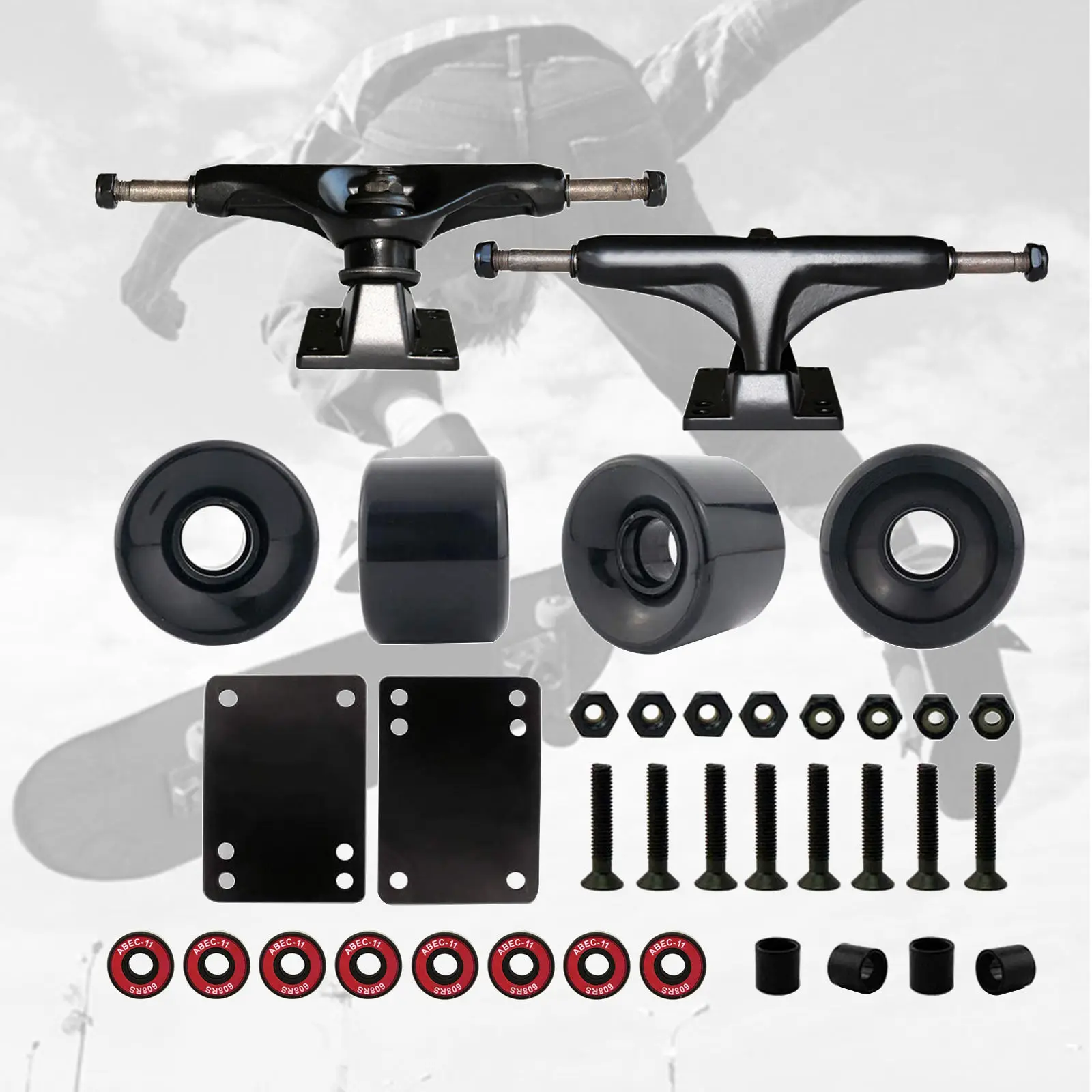 Skateboard Truck Wheels 5`` ABEC-11 Bearings Longboard Skate Board Wheel Roller Repairing T-Tool Spacer
