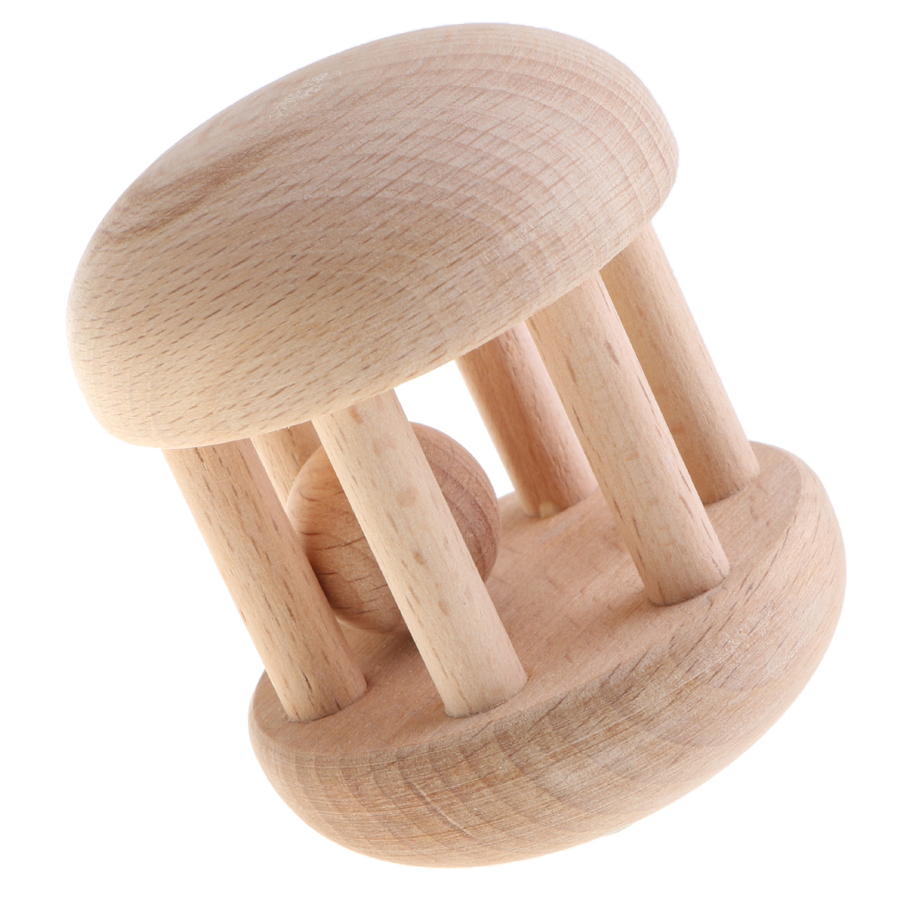Natural Wooden Rattle Teether Baby Sensory Development Grasping Teething Toy