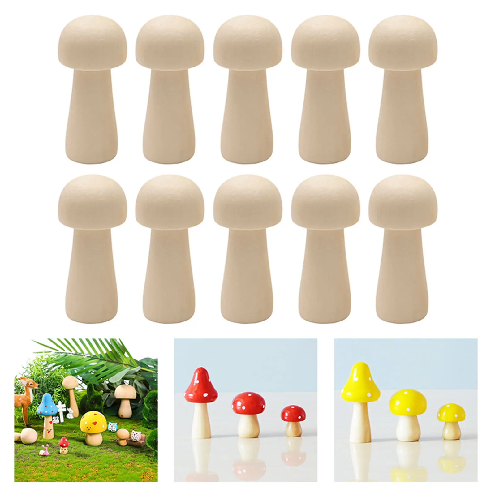 10Pcs Natural Blank Plain DIY Unfinished Wooden Peg Doll Kids Painting Toys