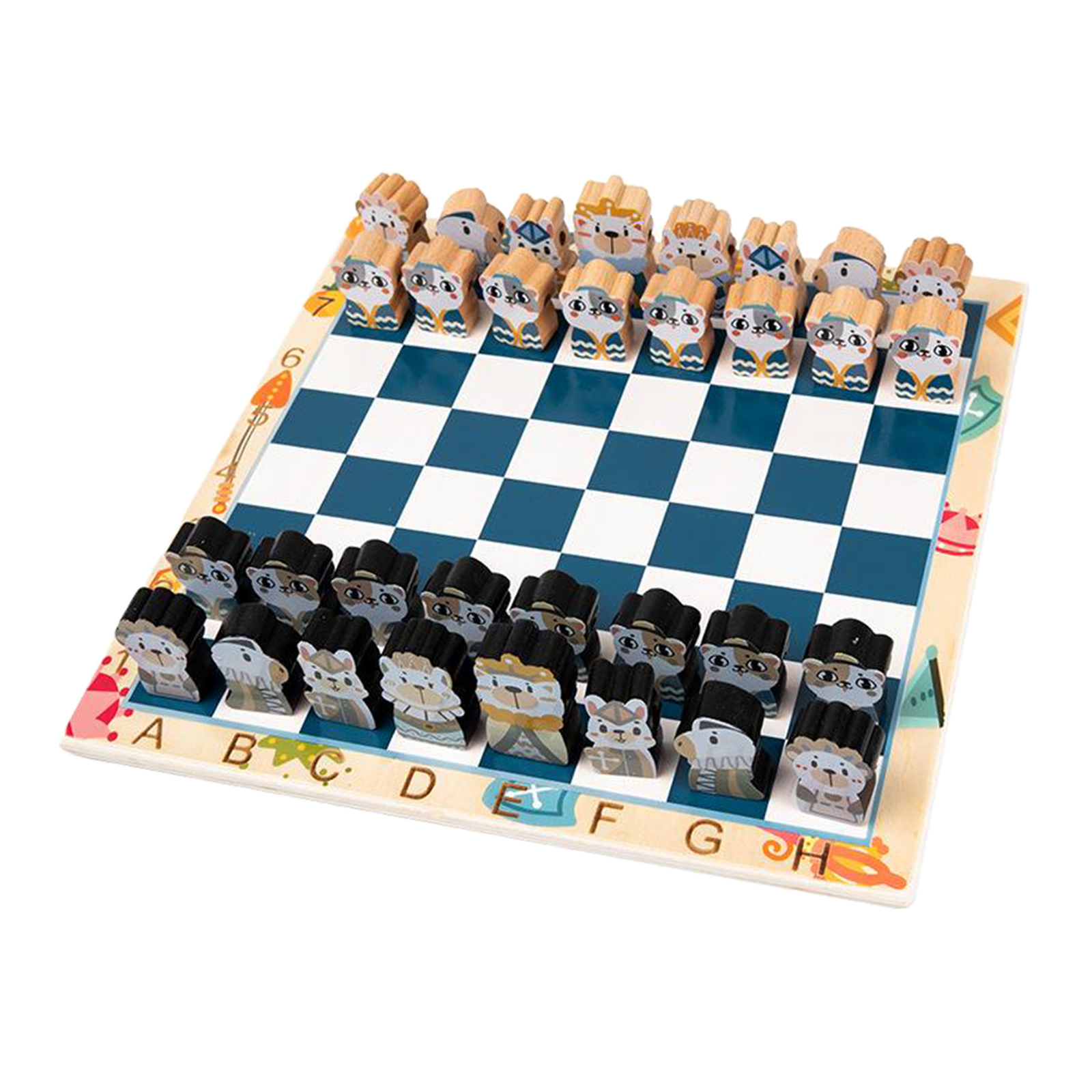 Vintage Chess Game Cartoon Chessman King & Queen Chessboard Set Board Game