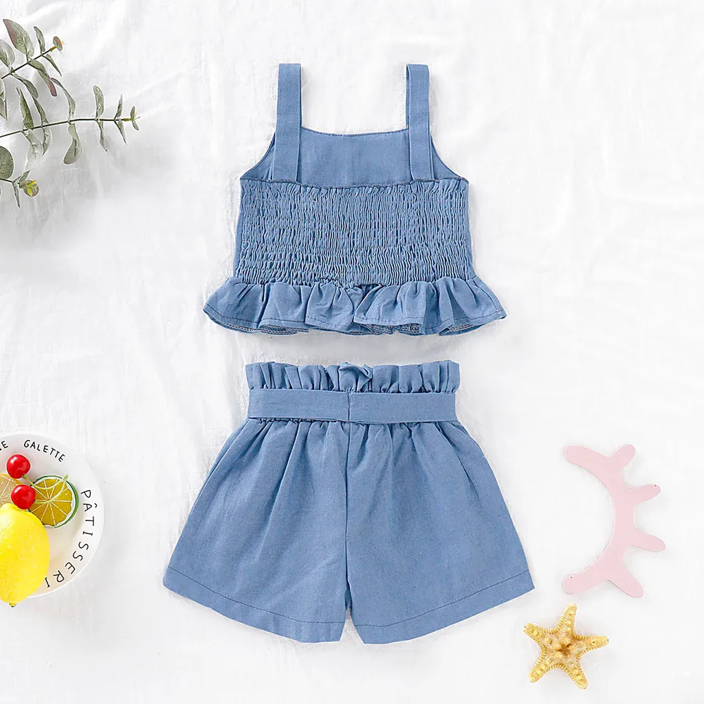 Summer Breeze Toddler Baby Girl Sleeveless Ruffle Vest and Bow Shorts