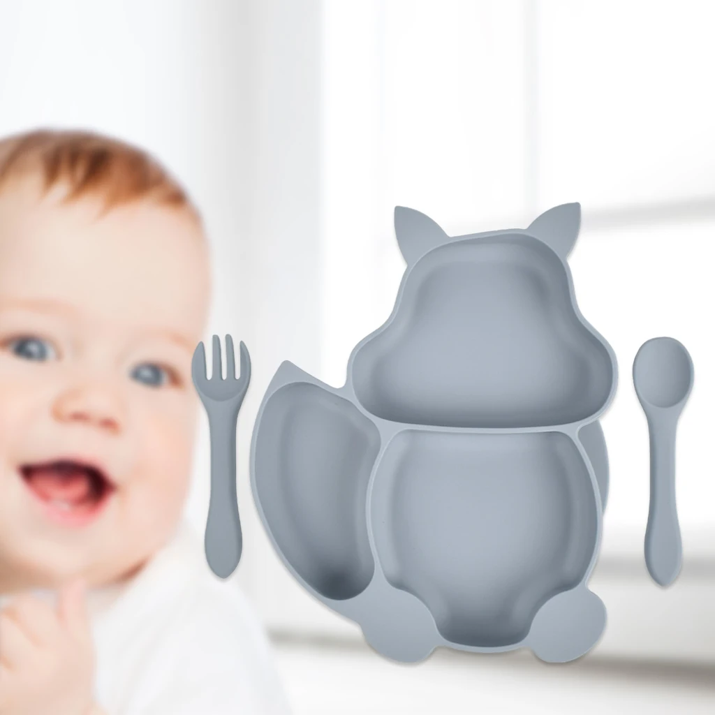 Baby Silicone Divided Plate, Portable Non Slip Child Feeding Placemat Suction Plate for Children Babies and Kids Dinner Plate